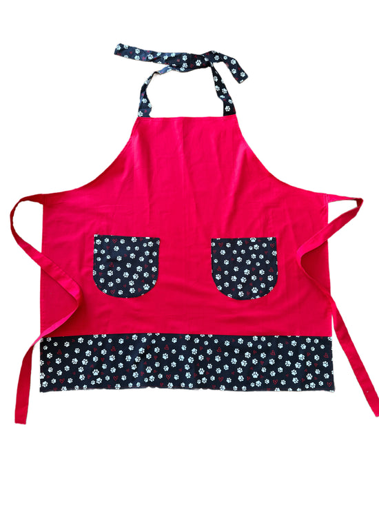 Adult male apron with fun paw print on a red background