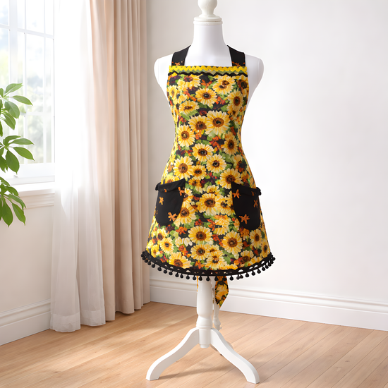 Adult (one size fits most) apron made with a fun sunflower and butterfly print
