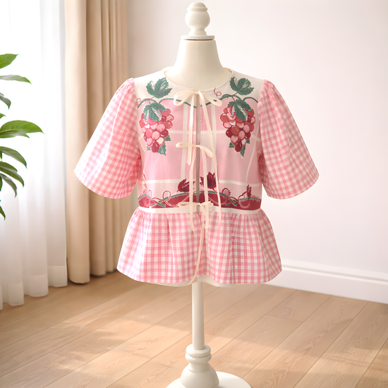 Adult top made from vintage table cloths  size Large