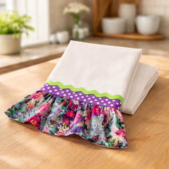 Flour sack kitchen towel with fun floral accents
