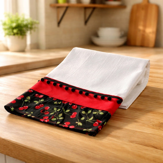 Flour sack kitchen towel with cherries