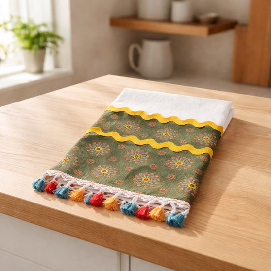 Flour sack kitchen towel Boho green