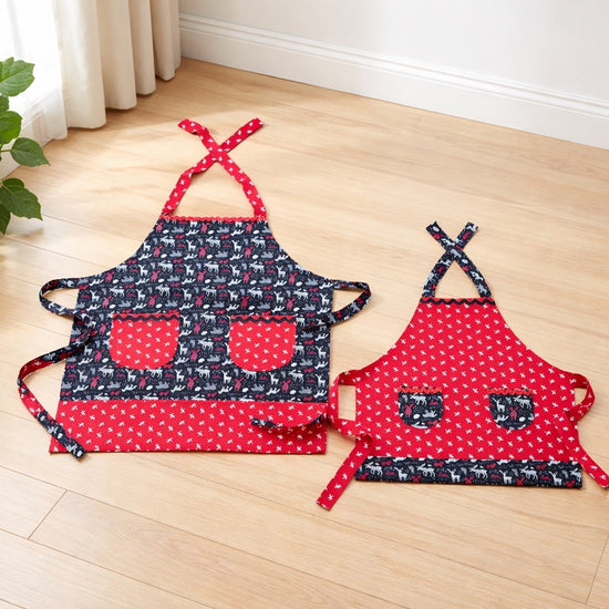 Adult Male apron made with animal print fabric and trimmed in red
